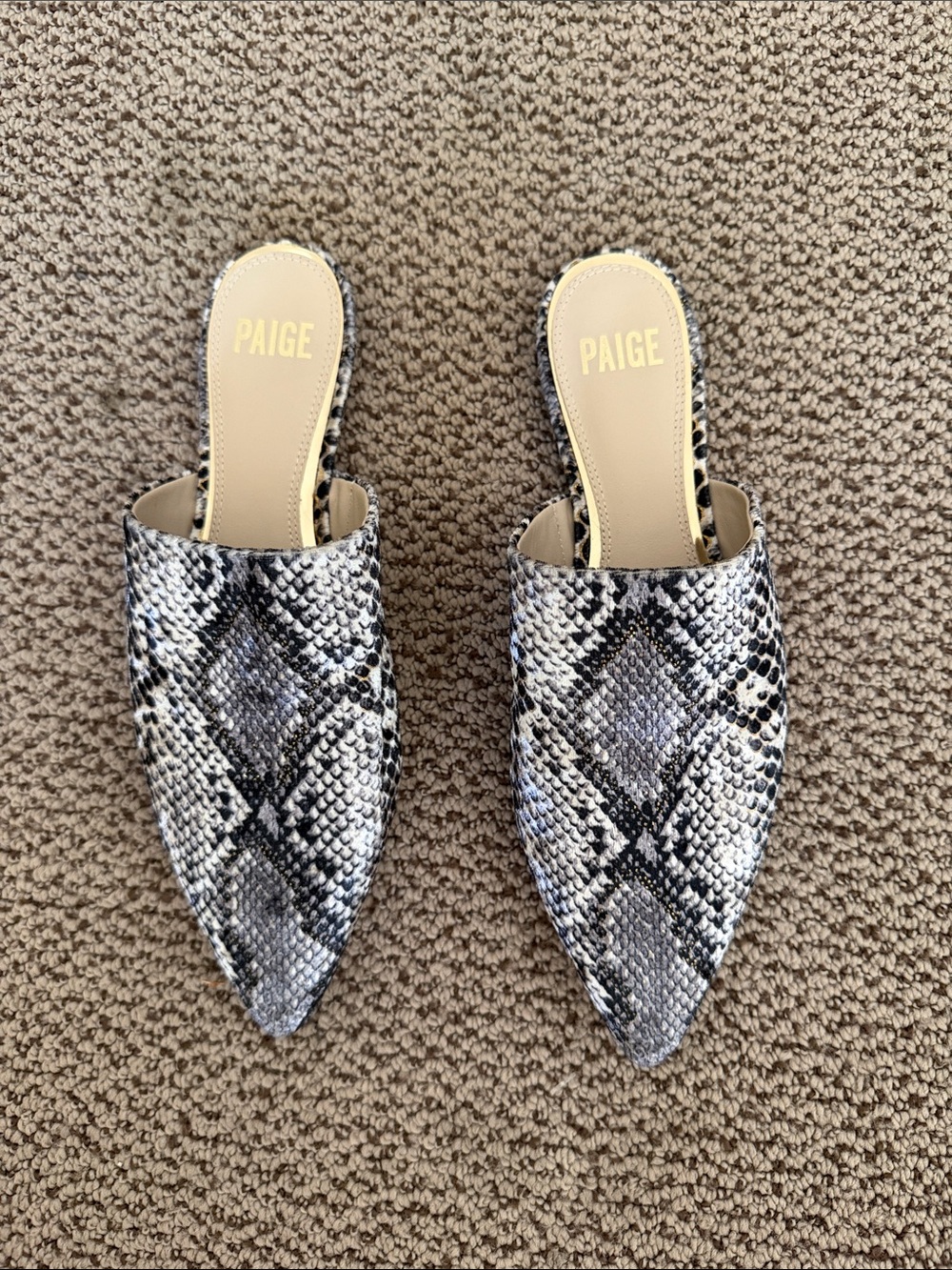 NWT PAIGE snake skin mules